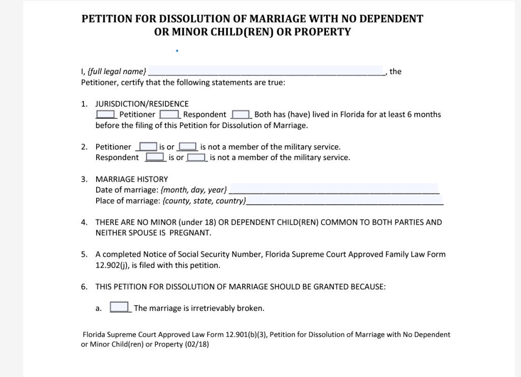 Part of a Sample Divorce Petition